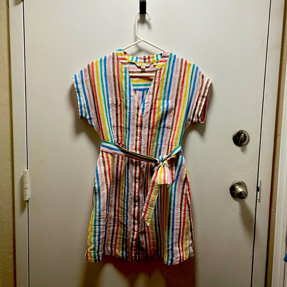 Boden Evie Linen Rainbow Stripe Shirt Dress Sz 4P - Picture 4 of 7